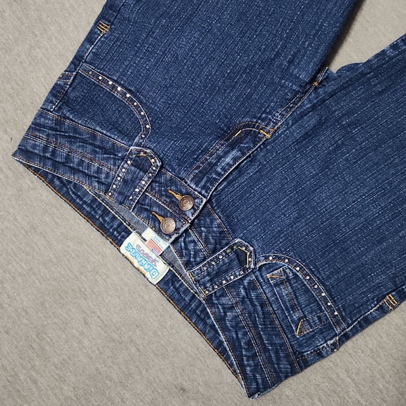 Y2K DIAMANTE Rhinestone Bedazzled Denim Blue Jean Bermuda Shorts Jorts - Picture 4 of 11